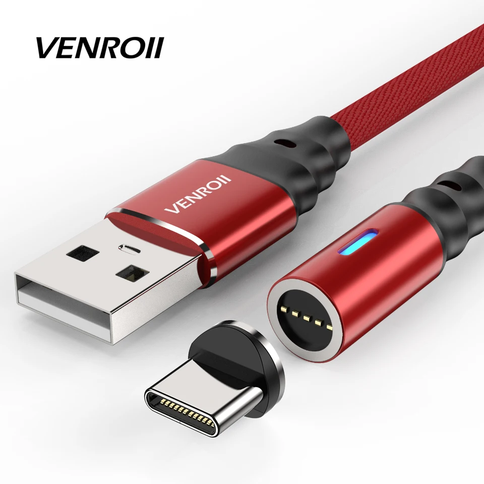 Магнитный кабель Venroii usb type C 3A для быстрой зарядки Micro шнур samsung Android Phone USBC передачи