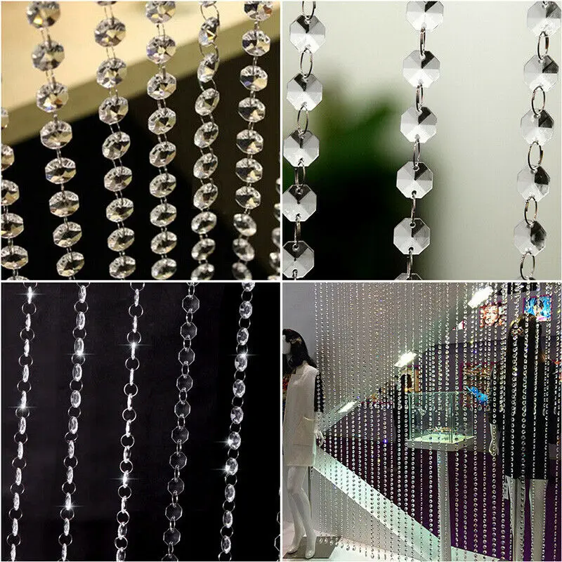 10M Beads Curtains Acrylic Crystal Curtain Octagonal Bead Curtains on the Door Festive Party Home Wedding Decoration