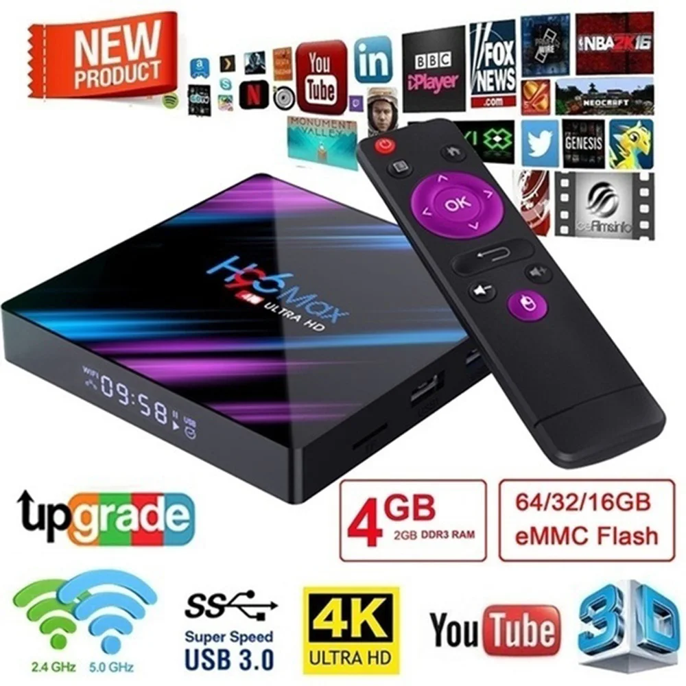 

5G WiFi H96 Max TV Box Quad-Core 4GB RAM , 64/32/16GB ROM Bluetooth Media Player Set Top Box Android V10.0 Smart TV BOX kits