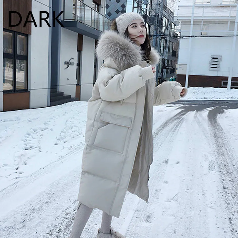 

[DARK] 2020 Winter Down Jacket Big Fur Collar Design Sense Ins Niche Korean Style Popular Cotton Jacket Women