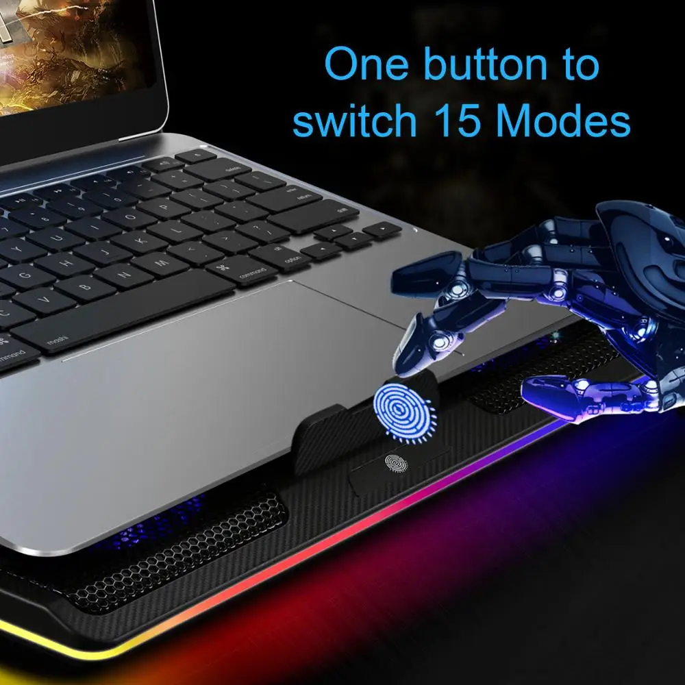 TeckNet Gaming Laptop Cooler Notebook Cooling Pad 5 RGB LED Fans Powerful Air Flow Adjustable Cooling Pad For 12-17 inch Laptop