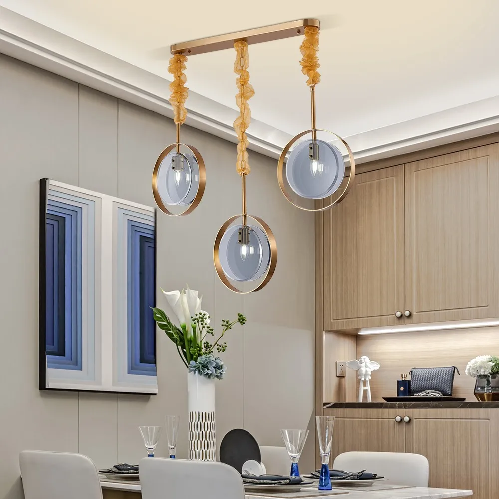 

YOOGEE Design Glass Led Chandelier Elegant Glass Disc Shade Hanging Lighting Fixtures Dining Room E16 Chain Dimmalbe Lamp