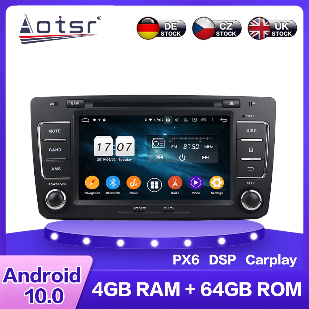 Для Skoda Octavia 2012 + Android 10 0 Автомобильный мультимедийный DVD плеер 4 64 ГБ GPS навигатор