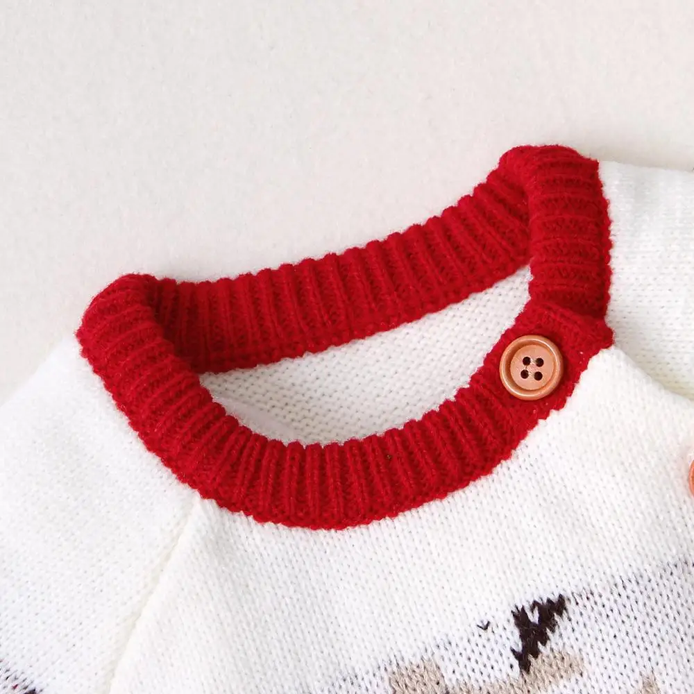 Baby Rompers Christmas Reindeer Knitted Newborn Infant Boys Girls Jumpsuits Long Sleeve Autumn Winter Children Overalls 0-24M