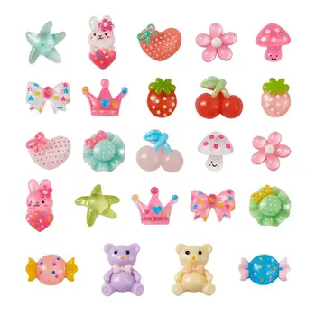 

24pcs/set Cartoon Resin Cabochons Mixed Shapes Bowknot Flower Candy Rabbit Style for DIY Brooches Scrapbooking Jewelry Findings