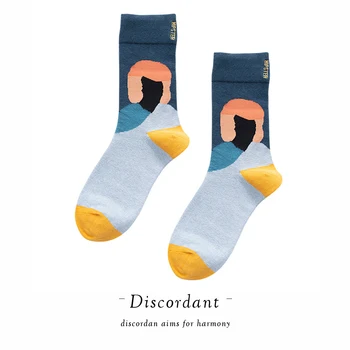 

2020 Fashion Pop Creative Pattern Two-sided Person Interesting Imagination Space Retro Blue Male Socks Onesize Happy ·· Cotton
