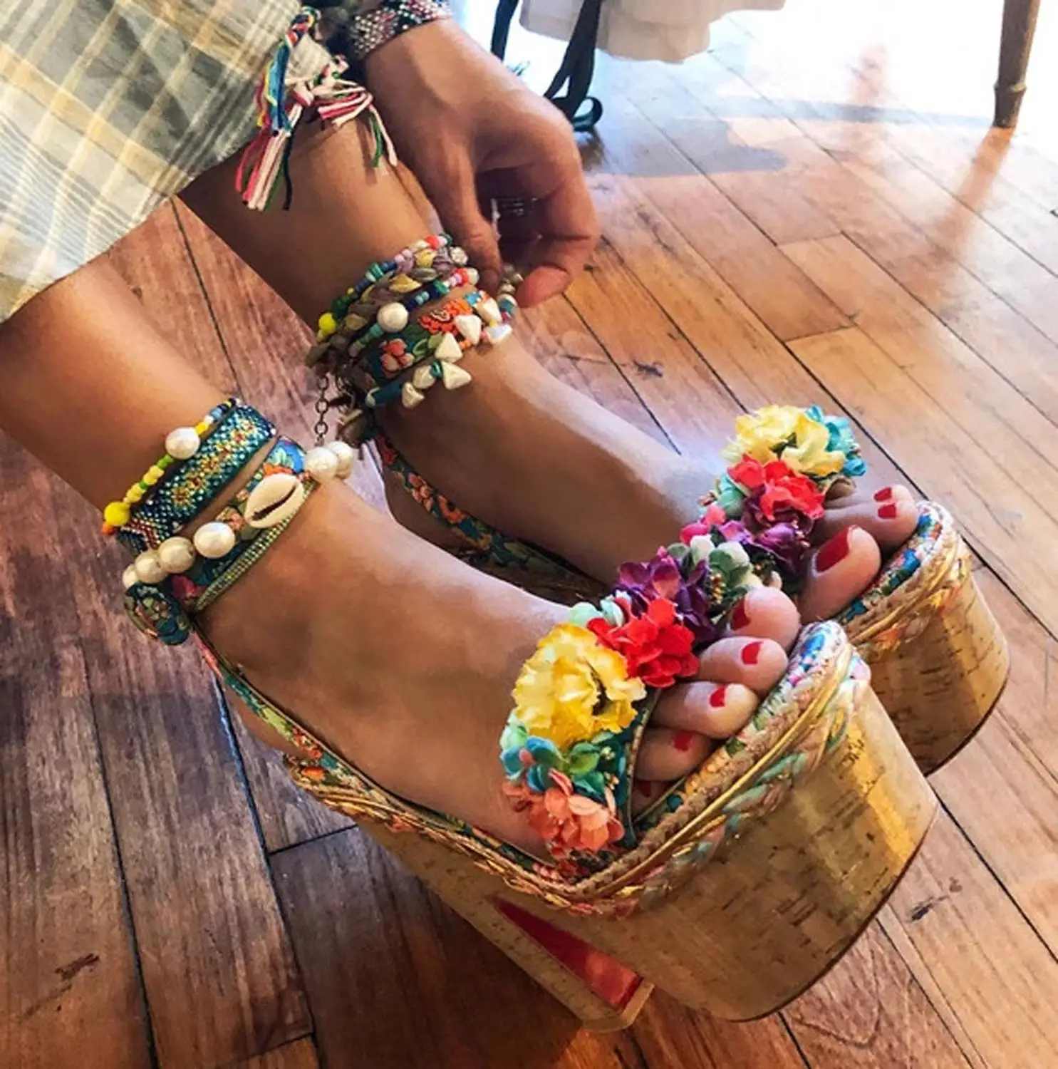 Boho значки на руки для женщин этнические акриловые бисерные лодыжки браслет Мода эффектное красочное пляжное украшение на ногу подарок для отдыха
