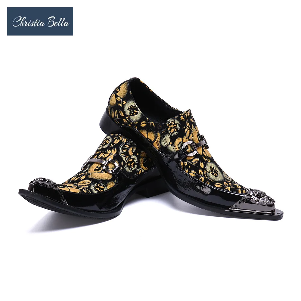 

Christia Bella Fashion Slip on Men Loafers Large Size Pattern Printing Casual Shoes Man Metal Pointed Toe Real Leather Shoes