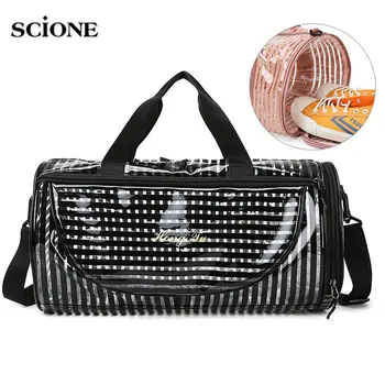 

PVC Dry Wet Swimming Bag Transparent Gym Handbags Strip Clear Beach Pool Storage Bags For Women Tavel Fitness Swim Bag XA241A