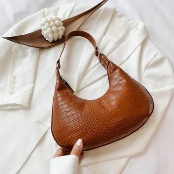 

Retro Alligator PU Leather Handbags Women Solid Color Shoulder Underarm Bags Female Fashion Travel Simple Hobos Messenger Pouch