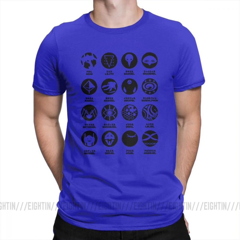 Мужская футболка EvangelionAngels, забавная футболка из чистого хлопка с короткими рукавами, футболка с круглым вырезом, футболки, Графические Топы - Цвет: Синий