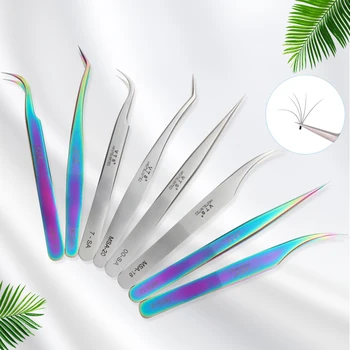 

Professional Eyelashes Tweezers 1pcs Stainless Steel Rainbow Decor Picker Anti-static Tweezer For Eyelash Extension Makeup Tools