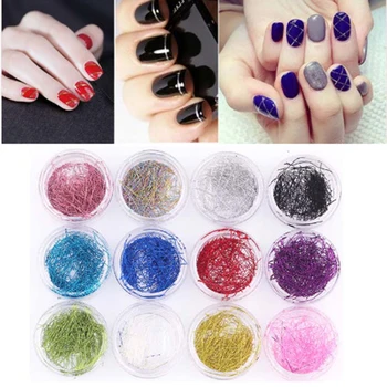 

12Colors/Set Women Nail Jewelry Color Mesh Thread Light Therapy Nail Polish Adhesive Women Nail Tools Nail Art