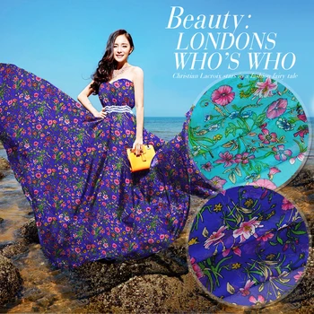 

3 Meter Dress Shirt Material Natural Silk Scarf Beach Skirt Chiffon Fabric Flora Colorful Flowers