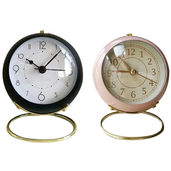 

2 Pcs Silent Alarm Clock Timer Metal Fashion Metal Alarm Clock Classic Alarm Clock Desktop Alarm, Pink & Black