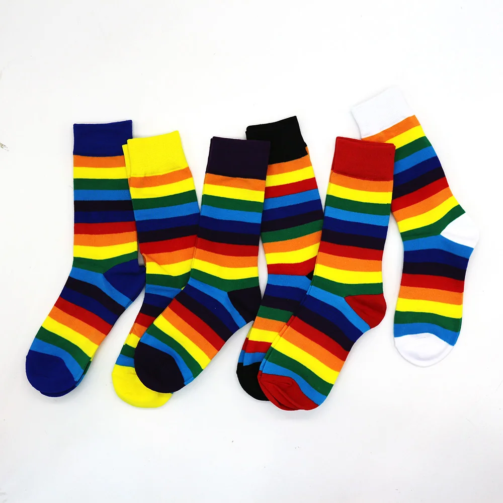 

Women's pure cotton rainbow stripes casual socks colorful fashion high quality women's socks 7 pairs