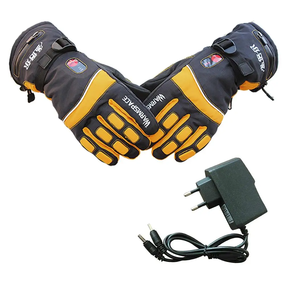 Yellow EU Plug XL Уличные электрические перчатки для катания на лыжах с подогревом, двухсторонние перчатки с подогревом, контроль температуры, перезаряжаемые водонепроницаемые перчатки 30E - Цвет: Yellow EU Plug XL