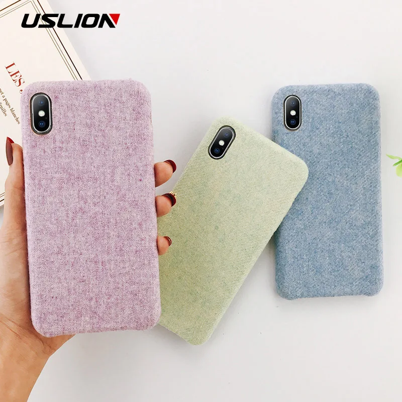 

USLION Matte Hard PC Case For iPhone X XS Max XR Solid Color Cloth Skin Texture Phone Case For iPhone 8 6S 6 7 Plus Cover Coque
