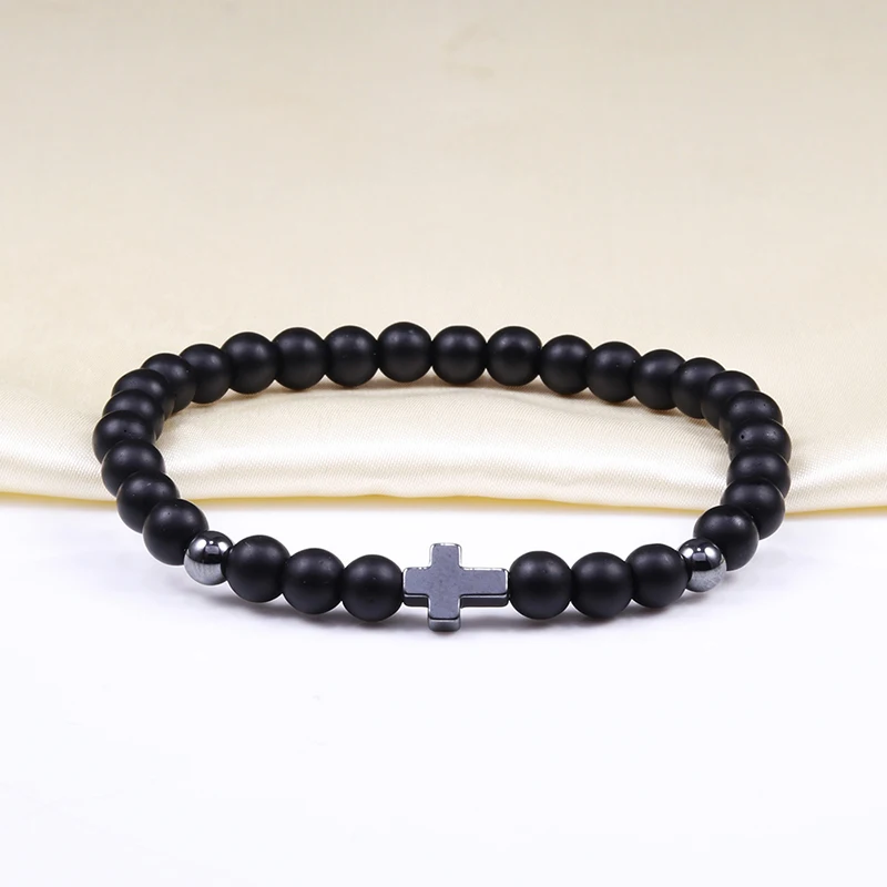 6mm Beaded Bracelets Charm Pave CZ Crown Ball Hematite Cross Natural Stone Black Onyx Bracelets Women Men Jewelry bileklik beaded bracelet stone bead bracelet natural stone bracelet
