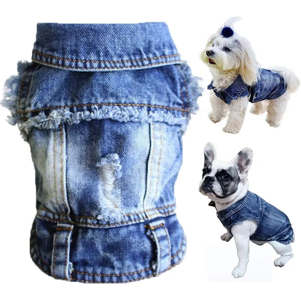 Dog Jean Jacket Blue Denim Lapel Vest Coat T-Shirt Costume Cute Girl Boy Dog Puppy Clothes Comfort and Cool Apparel