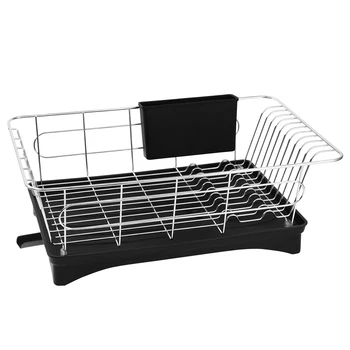 

Stainless Steel Dish Drainer Drying Rack With 3-Piece Set Removable Rust Proof Utensil Holde For Kitchen Counter Storage Rack