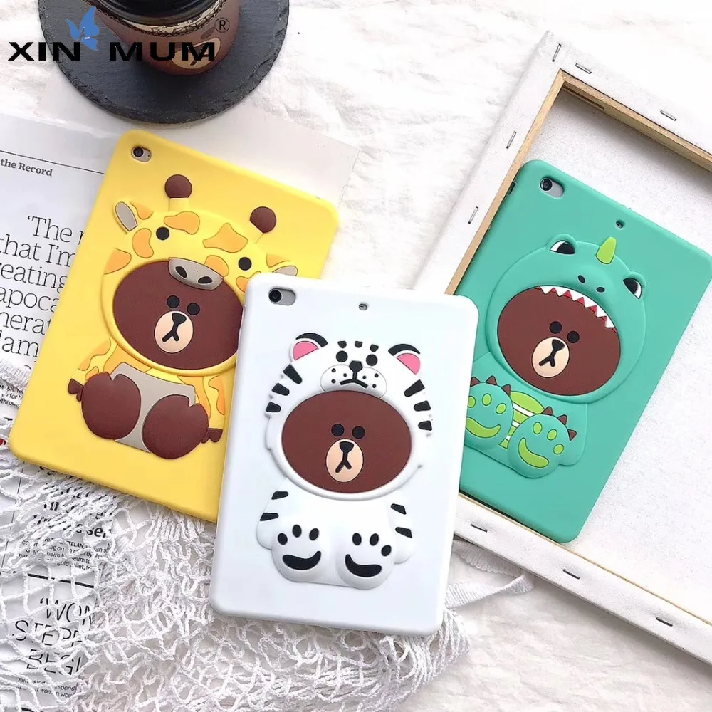 

Cartoon Bear Cover for IPad 2/3/4 5 6 Mini 1/2/3/4 ShockProof Silicone Case for IPad 9.7 2018 2017 Pro 9.7 Air 1 2 3D Funda+Pen