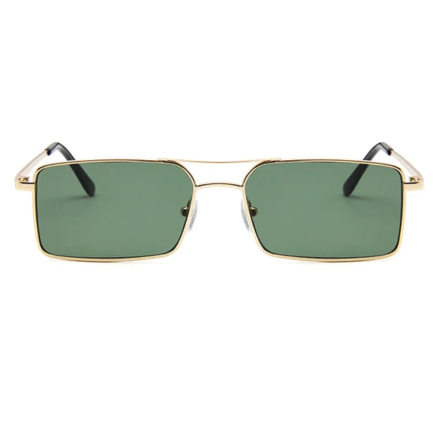 OEC CPO Vintage Square Metal Steampunk Sunglass Women Brand Designer Metal Punk Sun Glasses Driving Men Oculos De Sol O156 C8 Gold-Green