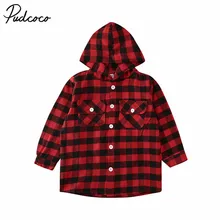 Г. Весенне-осенняя одежда для малышей Топ с капюшоном для маленьких мальчиков и девочек, рубашка красная клетчатая детская блузка, верхняя одежда, От 2 до 7 лет