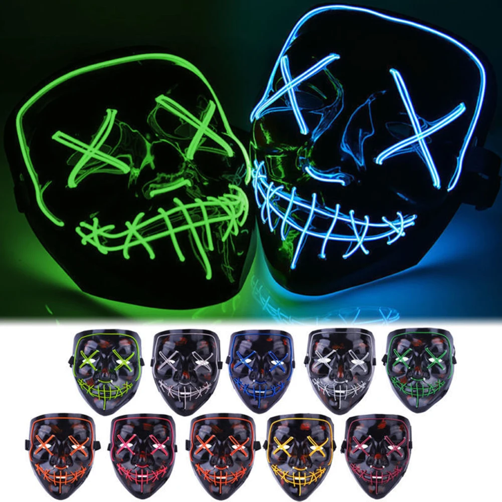 Cosmask Halloween Mixed Color Led Mask Party Masque Masquerade Masks Neon Maske Light Glow In The Dark Horror Glowing | Дом и сад