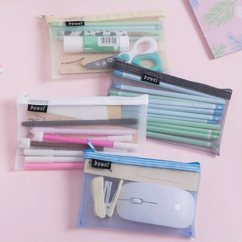 

Simple Transparent Mesh Pencil Case Office Stationery And School Supplies High Capacity Gauze Material Pencil Bag 1PCS