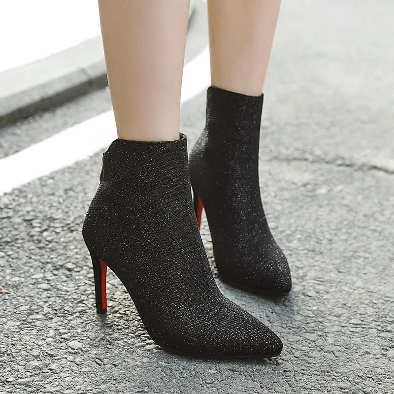 

Women Boots Fashion High Heel Ankle Boots Pointed Toe Zipper Boots Women Autumn Winter Female Shoes 2019 New