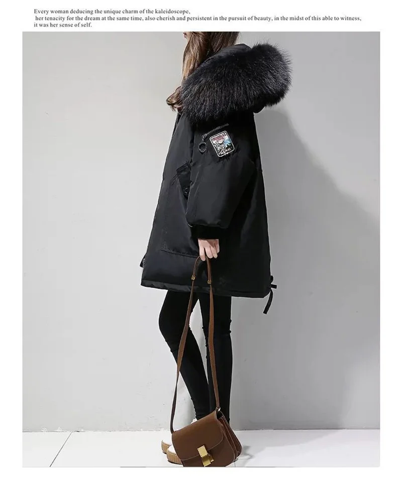 Модное женское зимнее длинное пальто больших размеров Черная вышивка утепленная шерстяная куртка женская с капюшоном теплая утепленная пуховая парка