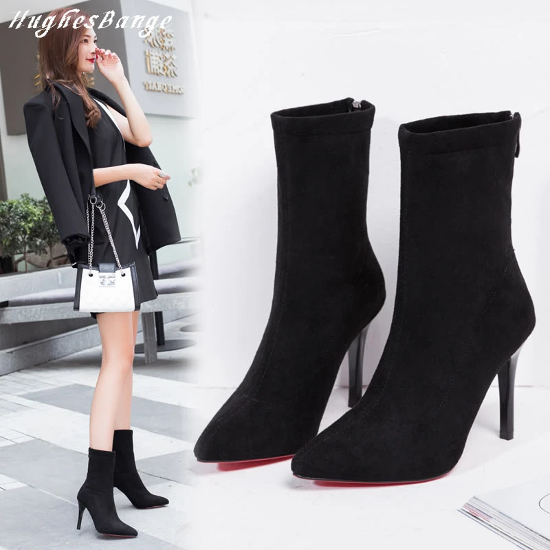 

winter martin boots black high heel shoes Autumn winter new style Martin Leisure Fine with wild High heels woman fashion Small