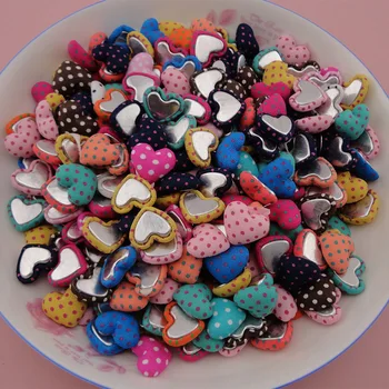 

100PCS 17mm polka-dot printing fabric covered chunky Heart Button with flatback as jewelry accessories,17mm Heart dotted beads