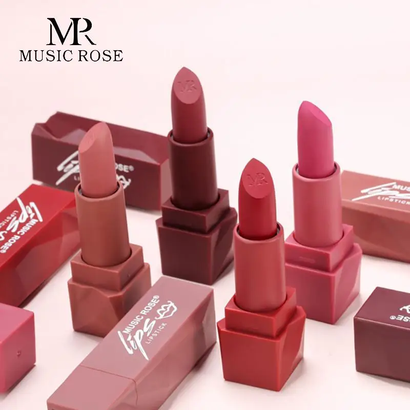

MUSIC ROSE New 6 Colors Red Matte Lipstick Korean Makeup Square Tube Lipstick Matte Velvet Texture Classic Optional Lip Balm