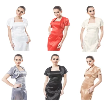

Women Wedding Satin Bolero with Short Sleeve Florance Bridal Jacket Custom Made Bridal Coat