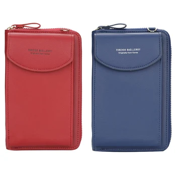 

Baellerry 2 Pcs Wallet Brand Cell Phone Wallet Wallet Handbag Purse Clutch Messenger Shoulder Straps Bag-Blue & Red