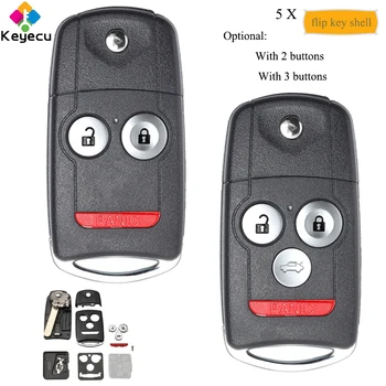 

KEYECU 5 Pieces/Lot Flip Remote Key Shell Case With 3/ 4 Buttons & Uncut Blade - FOB for Acura/ Honda TL TSX MDX RDX ZDX/ Accord