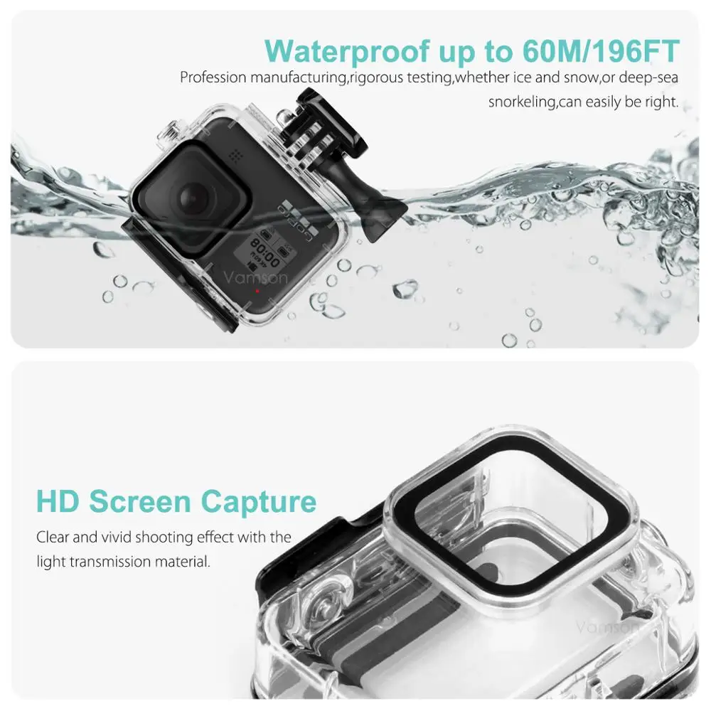Comprar Vamson para GoPro Hero 8 negro 45m funda impermeable subacuática cubierta protectora de buceo montaje para Go Pro 8 accesorio VP651