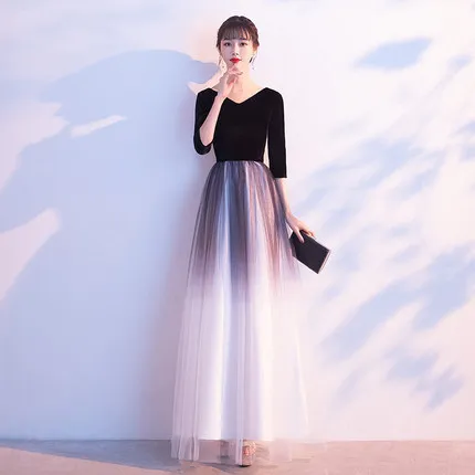 

Banquet Evening Gown Long 2019 New Style Dream Starry Sky Gradient Host Chorus Costume Velvet Dress Women's
