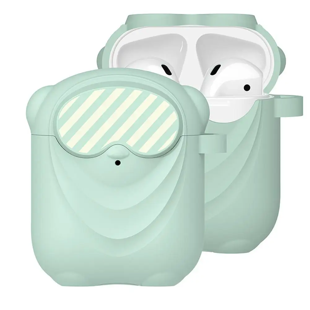 Green ТПУ чехол для наушников Airpods 1/2 силиконовый чехол мультяшный креативный чехол с крюком и зарядным портом для Air Pod чехол розовый синий - Цвет: Green