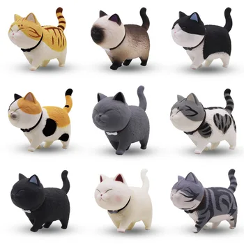 

New Very cute product 9 pcs/ set cat toy figures PVC cat model Utopian creation Cat bell Family decorations Garfield Kitten toys