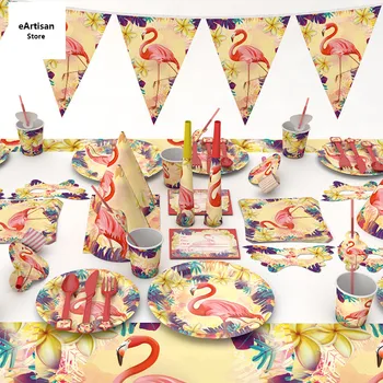 

Flamingo Theme Cartoon Party Set Tableware Plate Napkins Banner Birthday Candy/popcorn Box Baby Shower Party Decoration Supplies