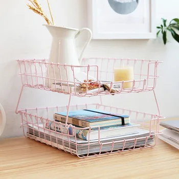 

Iron Art Makeup Organizer Demountable Double Layer Storage Box Practical Foldable Cosmetic Holder Bathroom Desktop Organizer