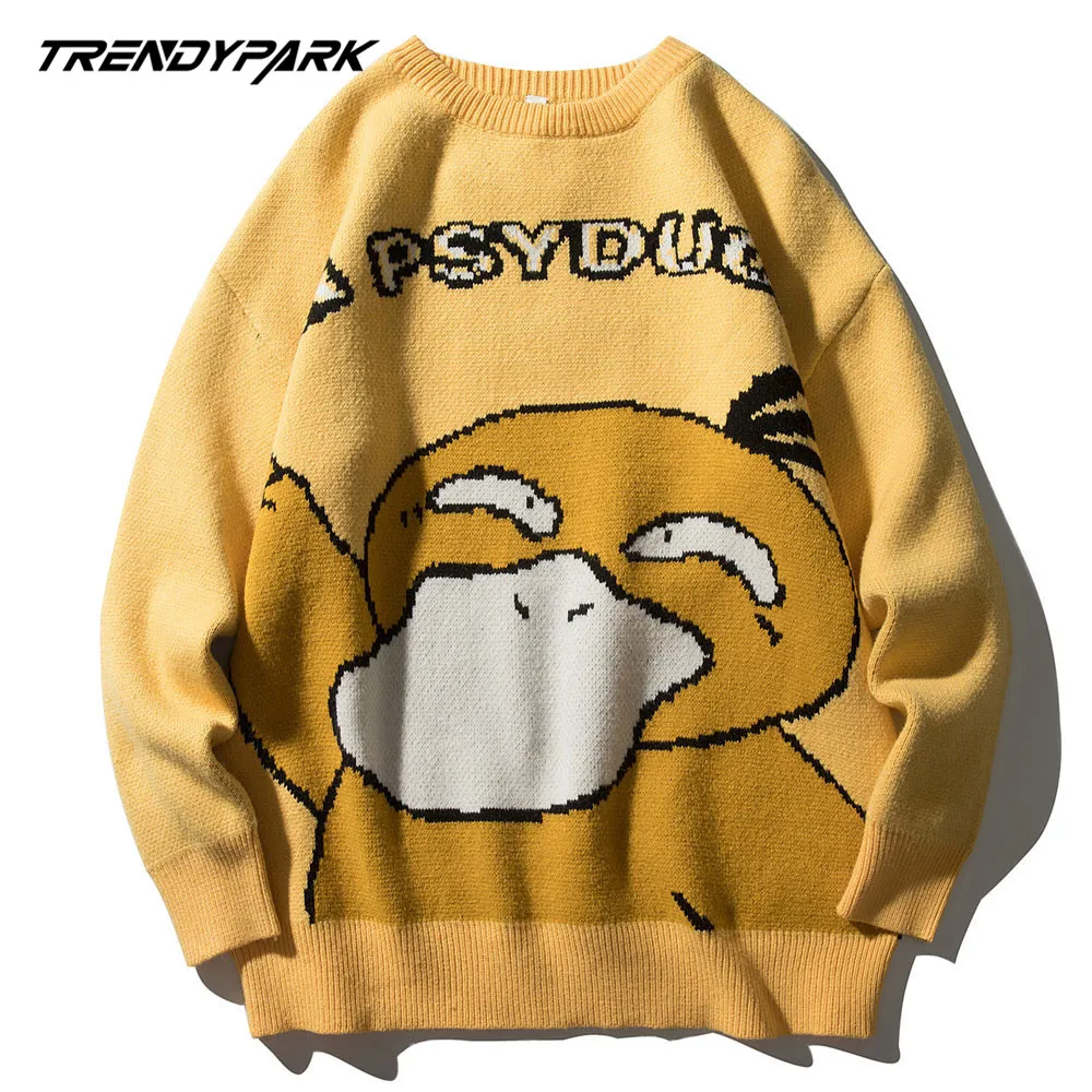 Suéter de pato con dibujos animados para hombre, Jersey de punto con estampado divertido, jersey de Hip Hop Harajuku, ropa de calle informal para otoño