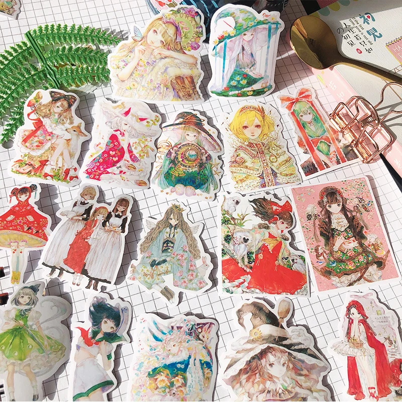 55PCS Japanese Cartoon Magic Girl Sticker DIY Scrapbooking Journal Collage Phone diary album happy plan gift seal Decoration