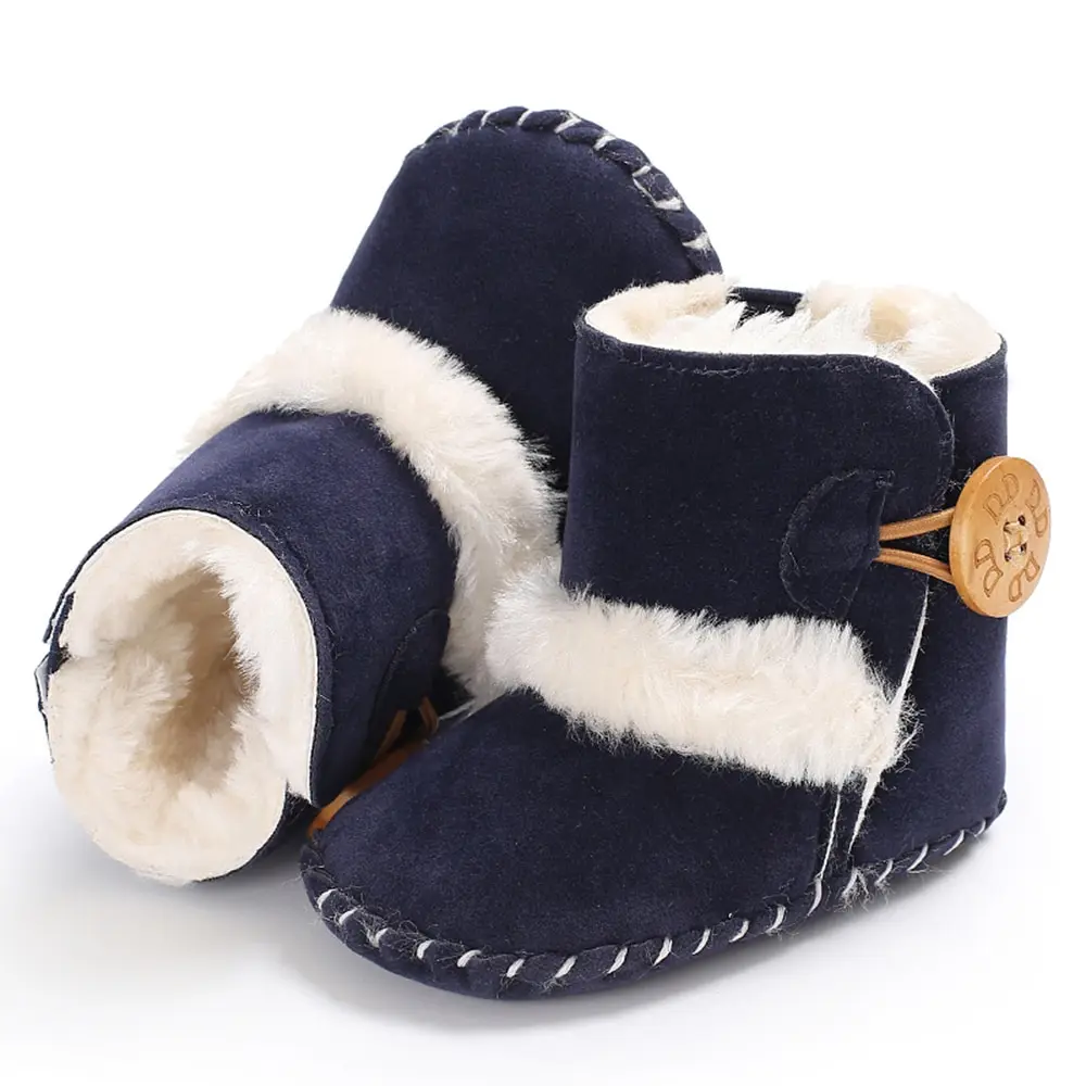 

0-18M Newborn Infant Baby Girls Snow Boots Winter Warm Baby Shoes Solid Button Plush Ankle Boots