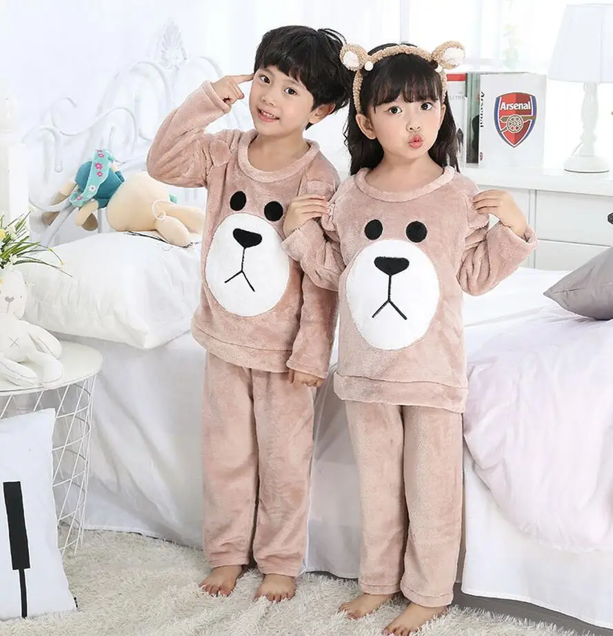 Фланелевые пижамы для детей, модная зимняя теплая Пижама для мальчиков и девочек, комплекты милая мягкая пижама с длинными рукавами и круглым вырезом для детей - Цвет: model 8