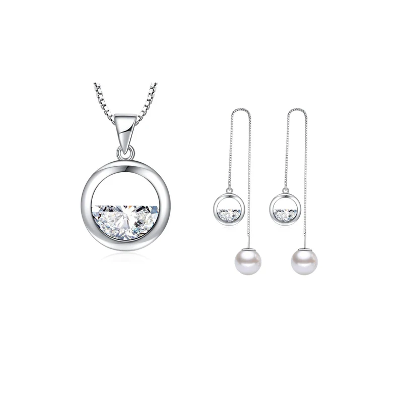 925 стерлингового серебра ювелирные наборы круглой формы циркония капли воды ожерелье+ серьги для женщин подарок - Цвет камня: A