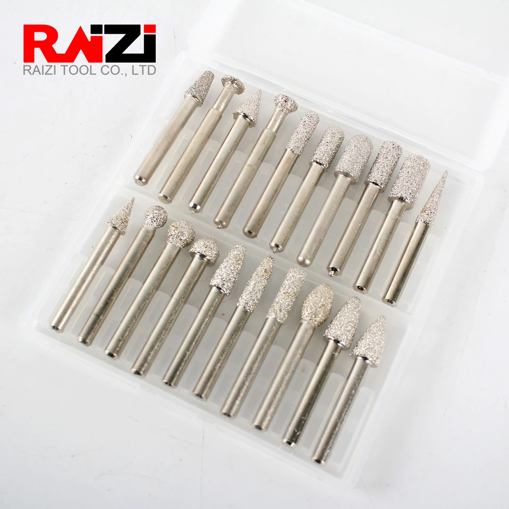 Raizi 20 Pcs Vacuum Brazed Diamond Burs Drill Bits Set For Granite